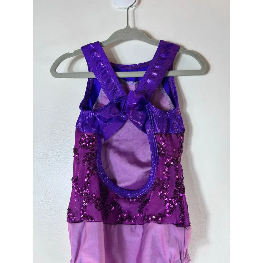 A WISH COME TRUE Girl’s Purple Sequined Dance Leotard / Size: SC 6/6X
